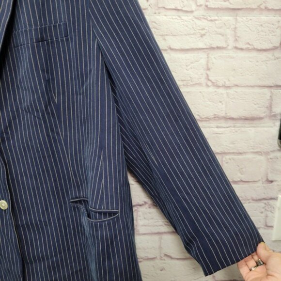 Lauren Ralph Lauren 100% Silk Blazer Women 22W Blue Pinstripe Office Old Money - Picture 4 of 8